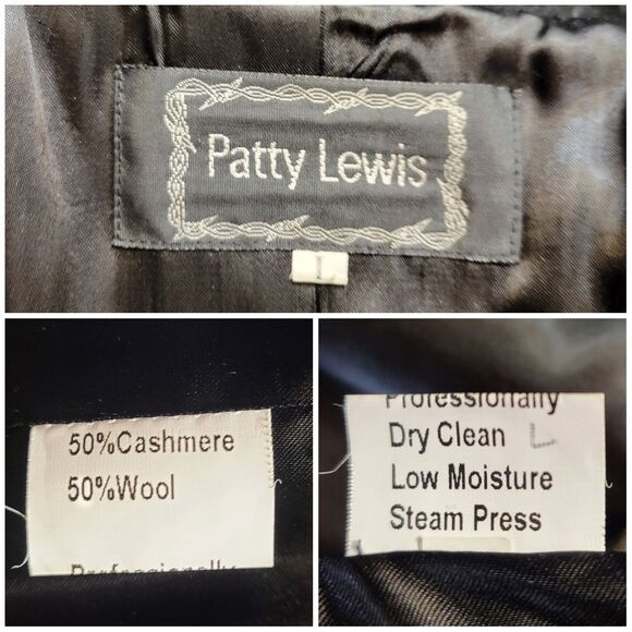 Patty Lewis Vintage Cashmere Wool Elegant Black Fur Trimmed Women's Jacket Coat - Picture 11 of 11
